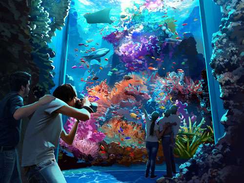 Illustration of families at a new aquarium in Branson.