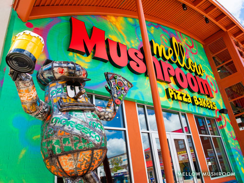 Front view of Mellow Mushroom Pizza on the Branson Landing.