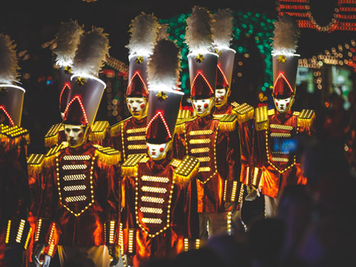 Silver Dollar City Christmas parade. Men dressed as nutcrackers.