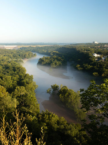 View of Lake Taneycomo and Branson skyline.
