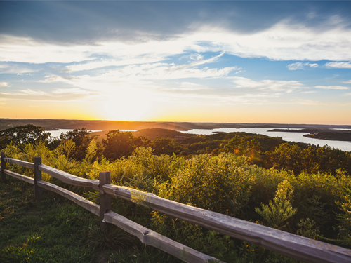 Scenic view of the Ozark Mountain at sunset in Branson.