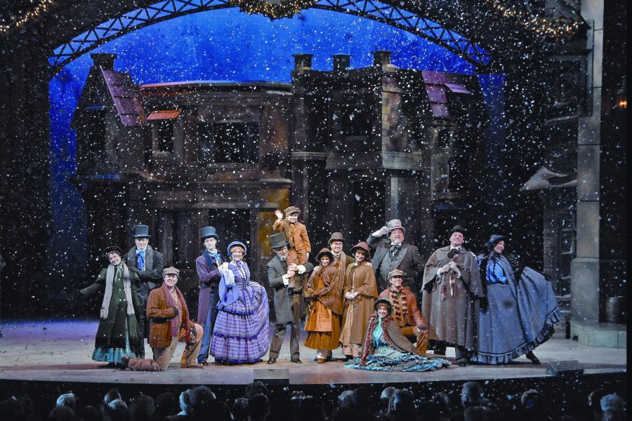 Cast of live show on stage at Silver Dollar City's Old Time Christmas.