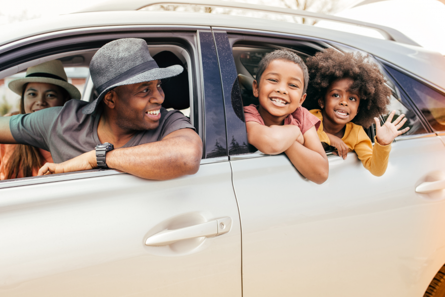 family in car