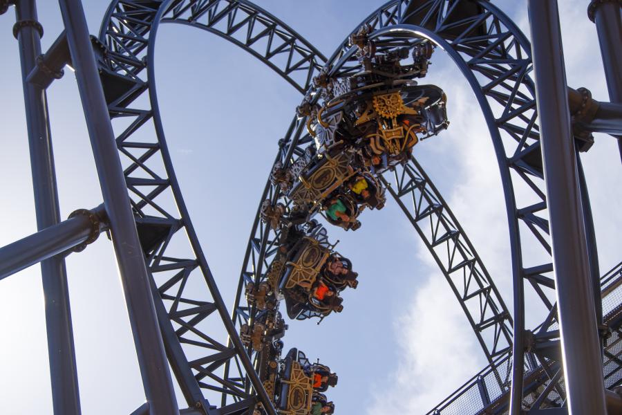 time traveler loop with coaster at silver dollar city 