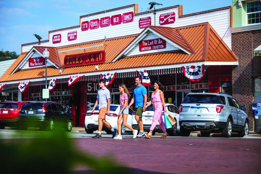 Family shopping in downtown Branson