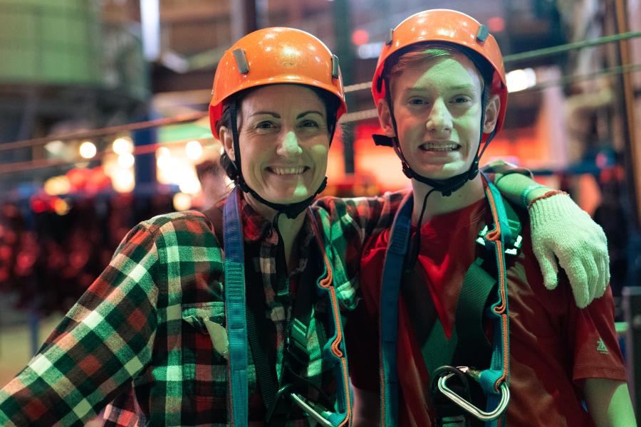 Mother and Son ready to zipline at Fritz's Adventure