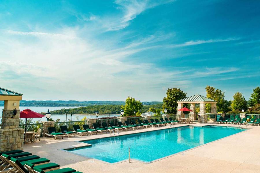 Branson hotel Chateau on the Lake features a beautiful pool with a view.