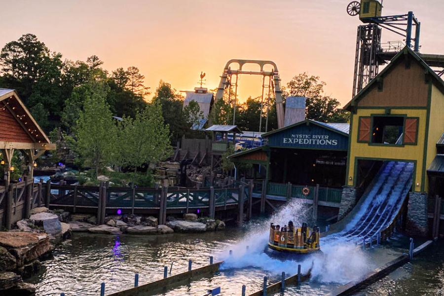 Passengers riding on a river raft on a new water attraction in Branson.