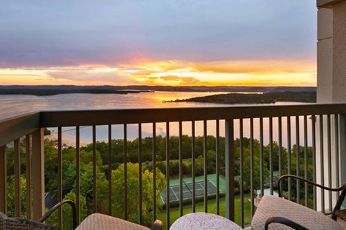 chateau on the lake sunset view on resort deck in branson
