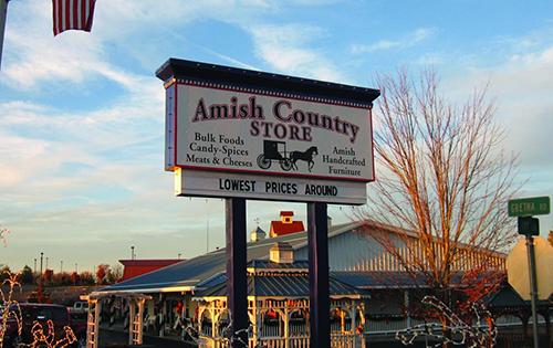 amish country store sign from road in branson