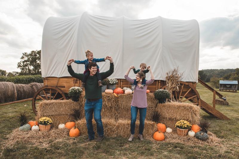Family at a pumpkin patch in Branson