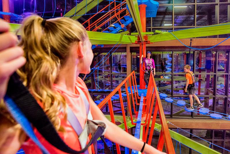 Have fun hanging from the roof on Fritz's Adventure Ropes Course.