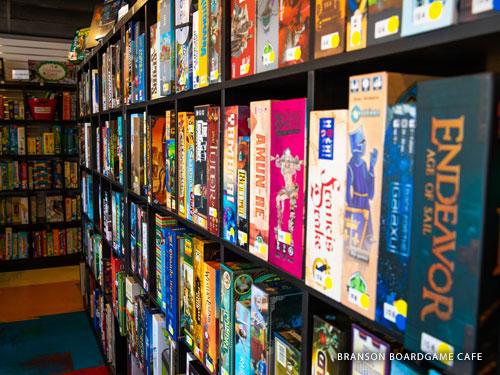 Shelves full of hundreds of board games at a family attraction in Branson.