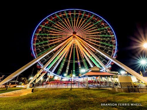 LED lighted Ferris Wheel lighting up the night in Branson.
