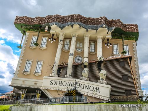 Large upside down building that is a new family attraction in Branson.