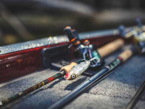 Fishing rods for Branson bass fishing on three local lakes.