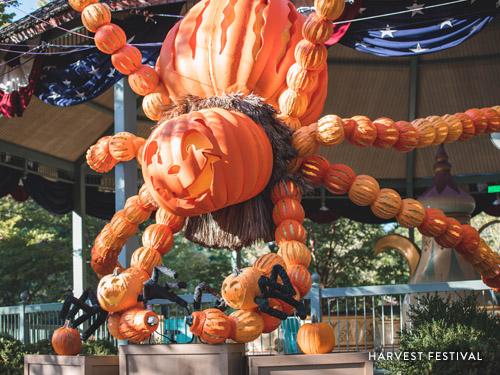 Large pumpkin made of hand-carved pumpkins at Silver Dollar City's Harvest Festival.