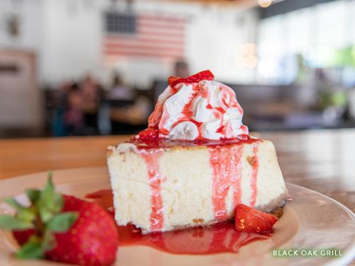 Strawberry cheesecake dessert at Branson Landing Black Oak Grill.