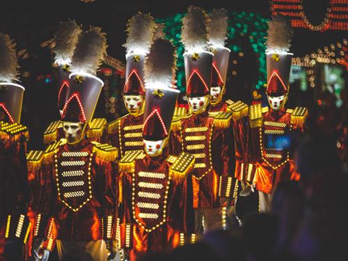 Silver Dollar City Christmas parade. Men dressed as nutcrackers.