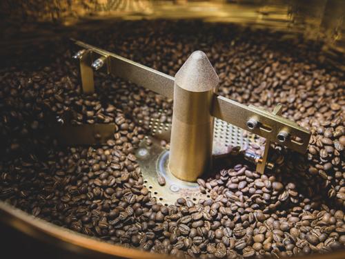 Coffee beans roasting in Branson coffee shop. 