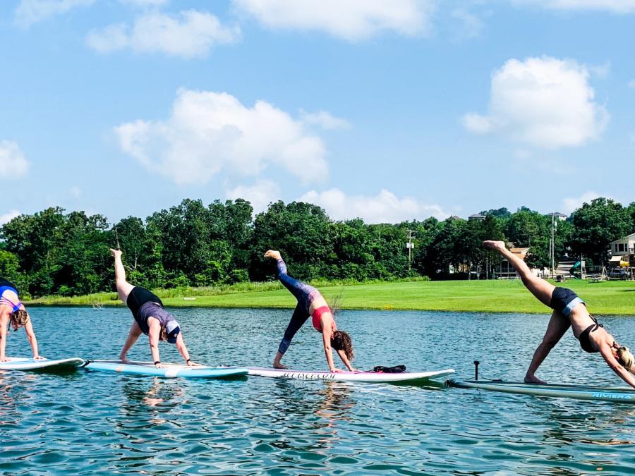 Paddle board yoga classes available for our guests.