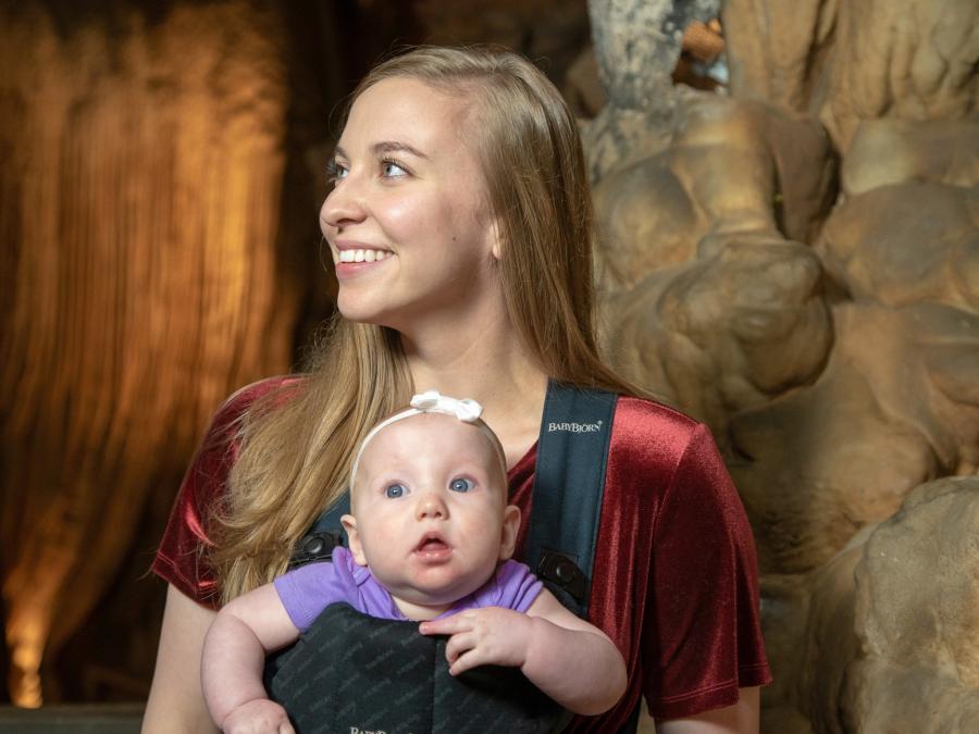 Mother and daughter enjoying a cave tour