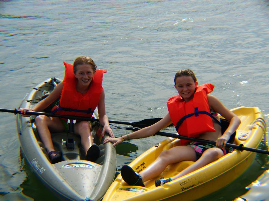 Enjoying the lake with Dooley's complimentary kayaks