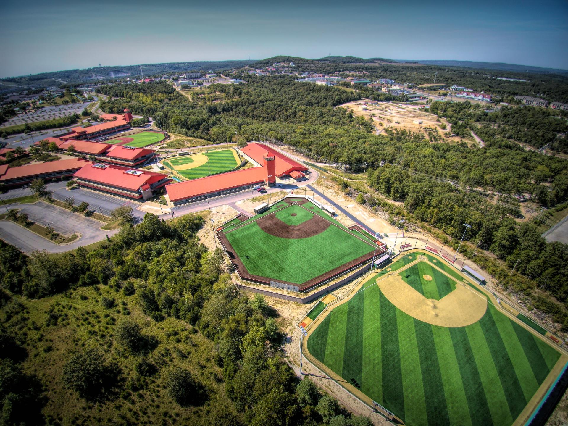 Aerial view of baseball fields in Branson.