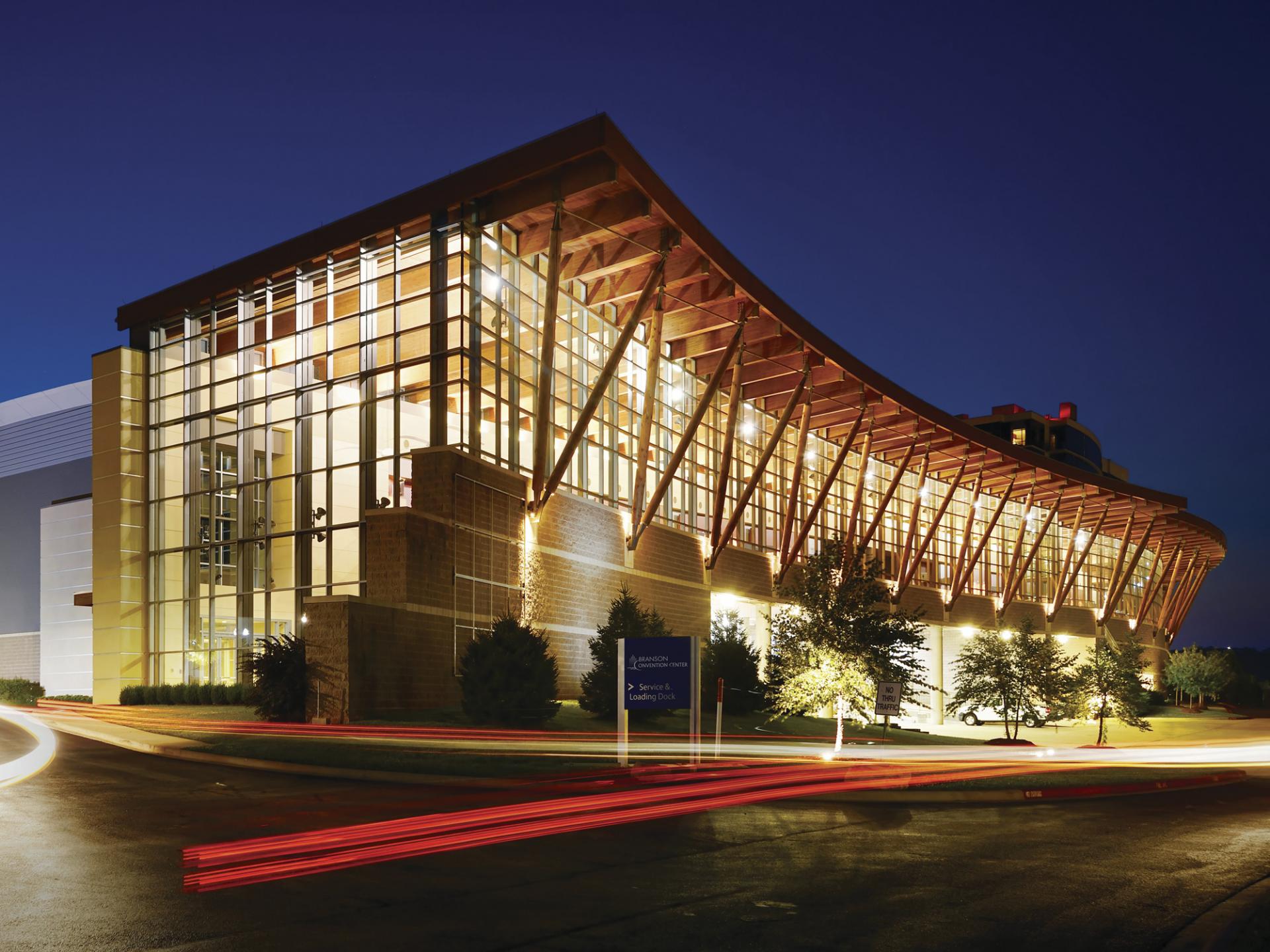 Branson Convention Center exterior at night.