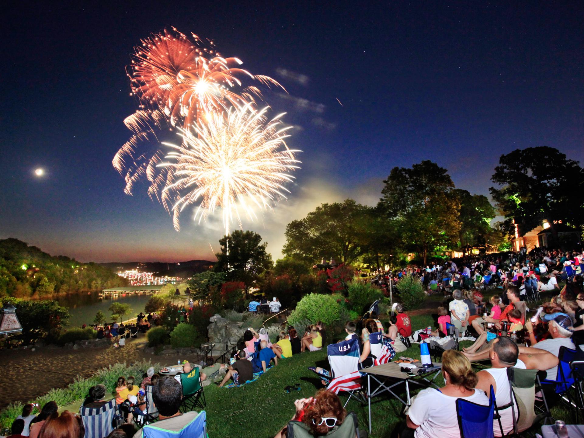 Fireworks going off over Big Cedar Lodge.