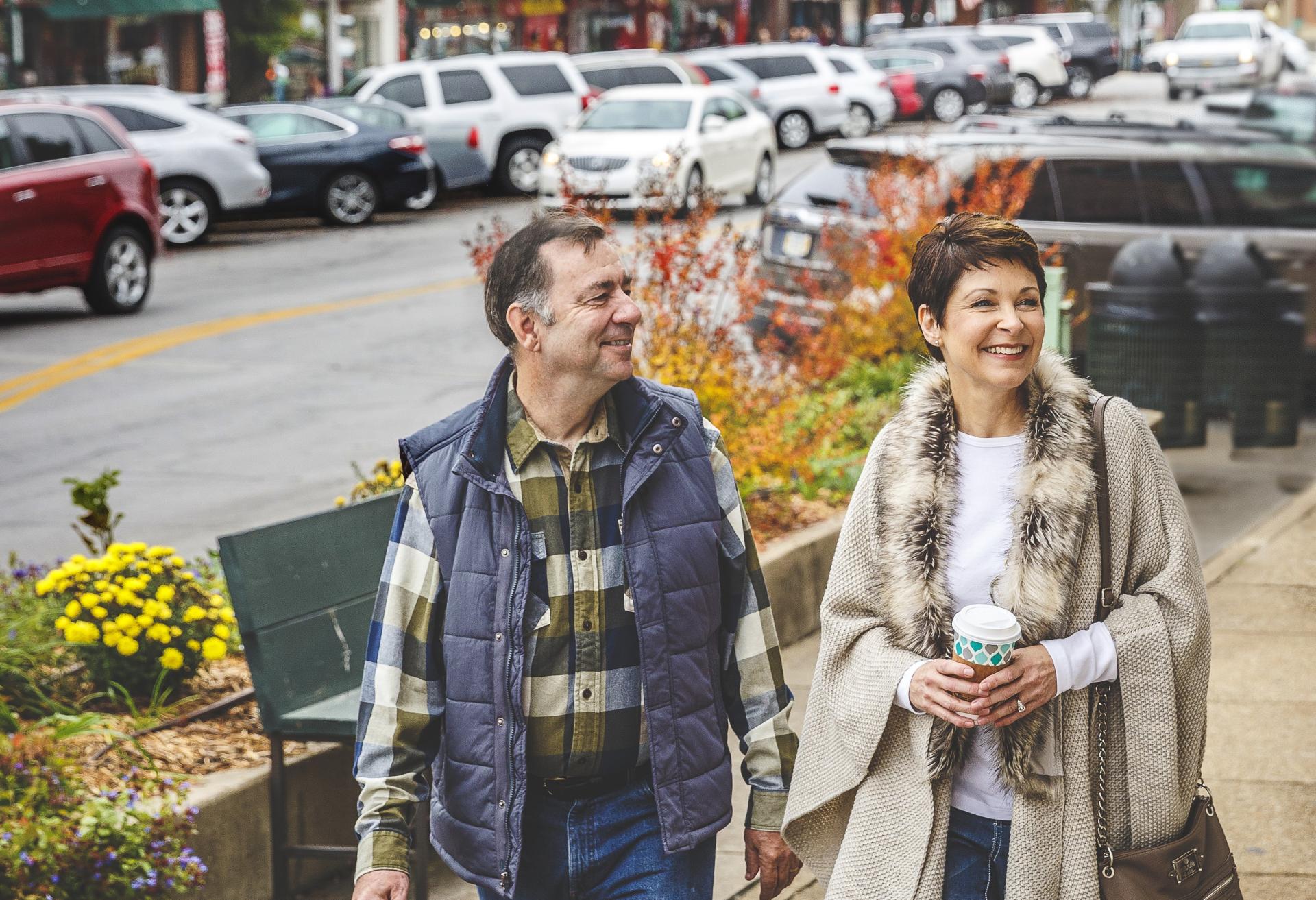 Couple Shopping Downtown Fall