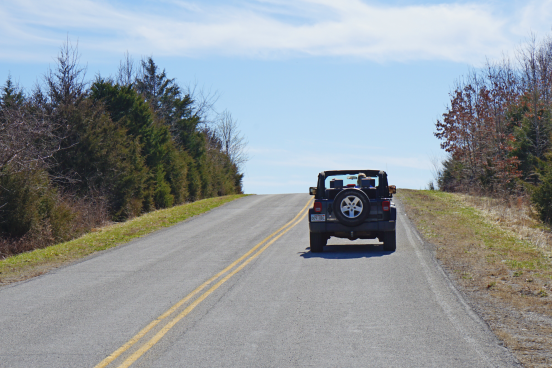 back of jeep on road