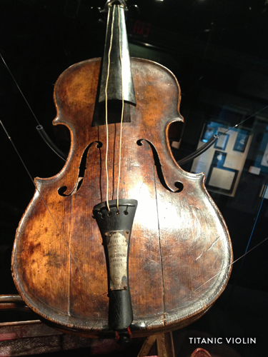 Wooden violin found among the wreckage of the Titanic ship and now put on display in the Titanic Museum Attraction in Branson.